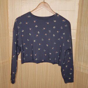 Calsie Womens Blue Floral Cropped Sweatshirt Small